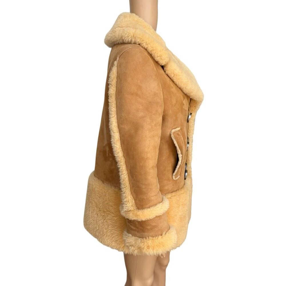 Coach Sheepskin Fur Coat in honey double-breasted plush shearling trim size M - Picture 3 of 13